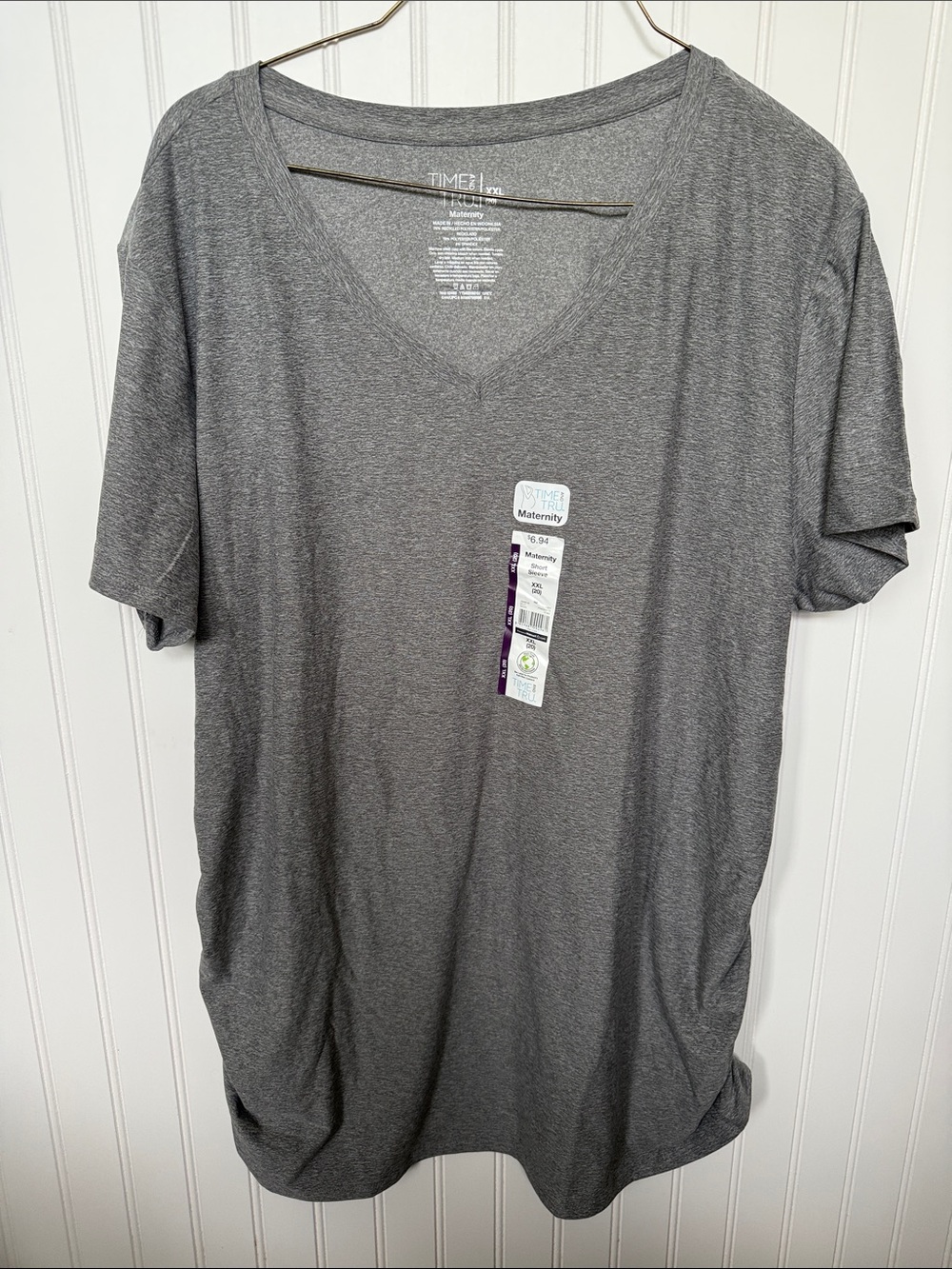 Time and Tru Charcoal V-Neck Maternity Tee